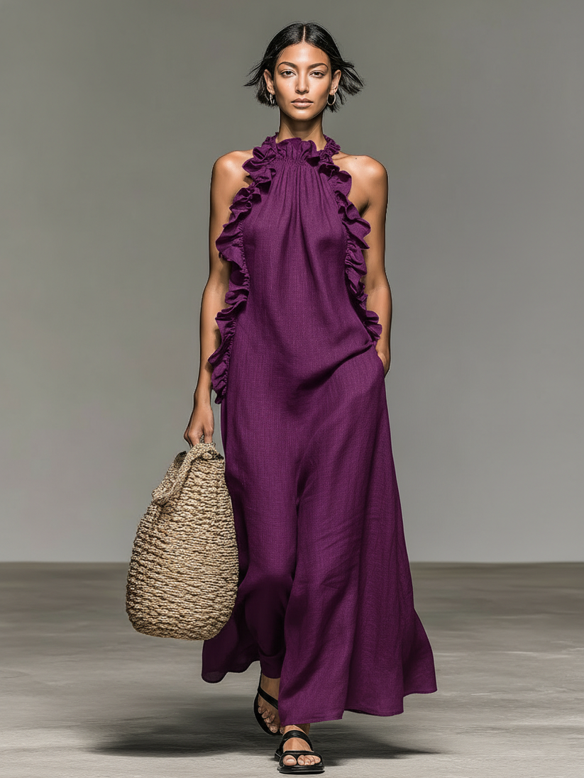 Vestido Largo Halter con Volantes