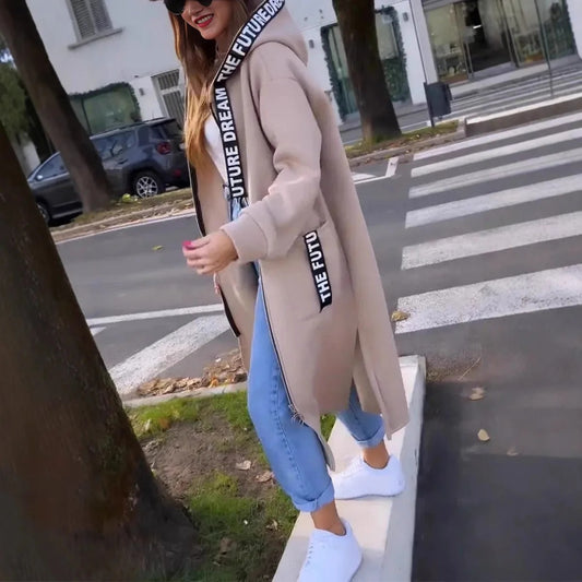 Sudadera Larga con Capucha y Cremallera