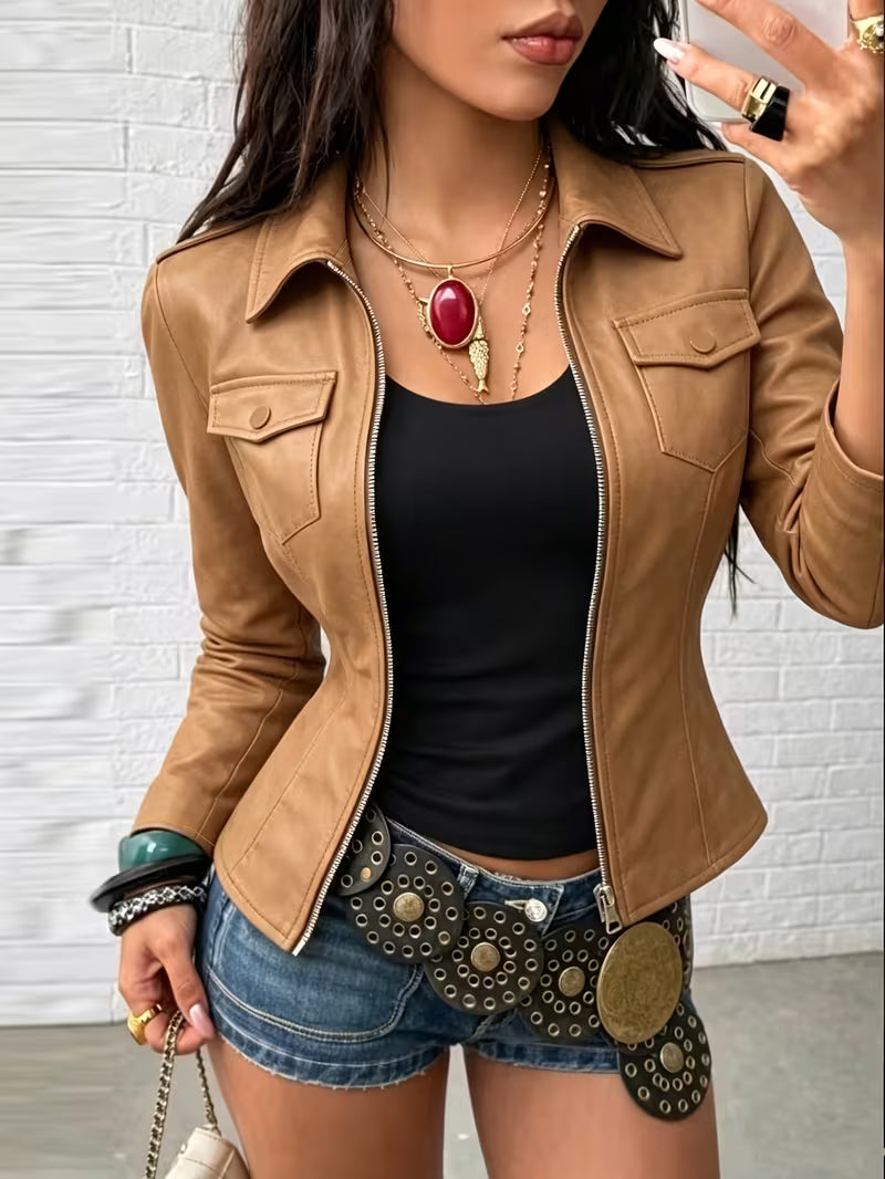 Chaqueta elegante con cierre de cremallera y corte ajustado
