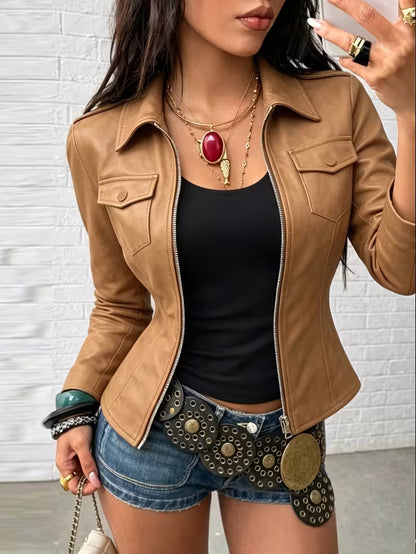 Chaqueta elegante con cierre de cremallera y corte ajustado