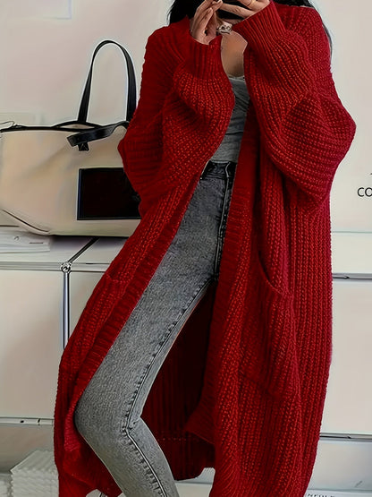 Ludivine - Comodo Cardigan Lungo in Maglia Con Apertura Frontale E Tasche