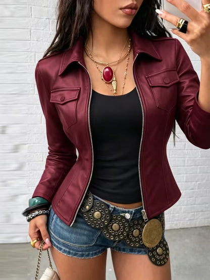 Chaqueta elegante con cierre de cremallera y corte ajustado