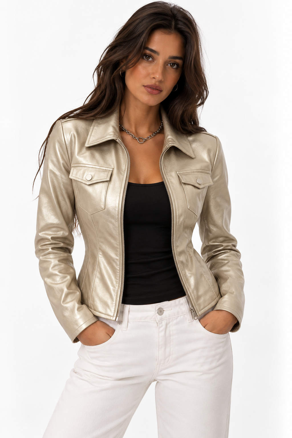 Chaqueta Entallada de Efecto Piel