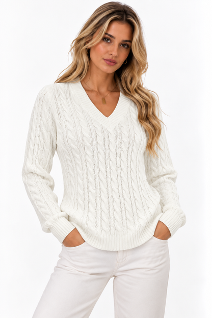 Jersey de Punto Trenzado con Cuello en V