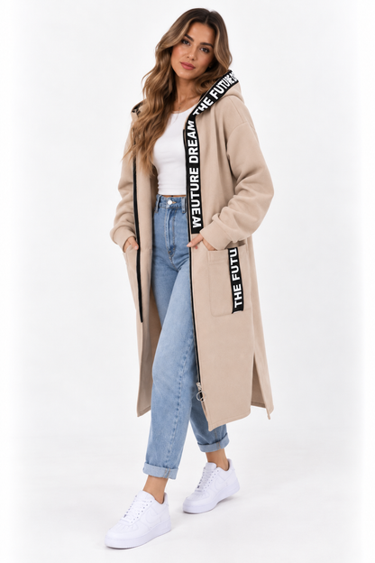 Sudadera Larga con Capucha y Cremallera
