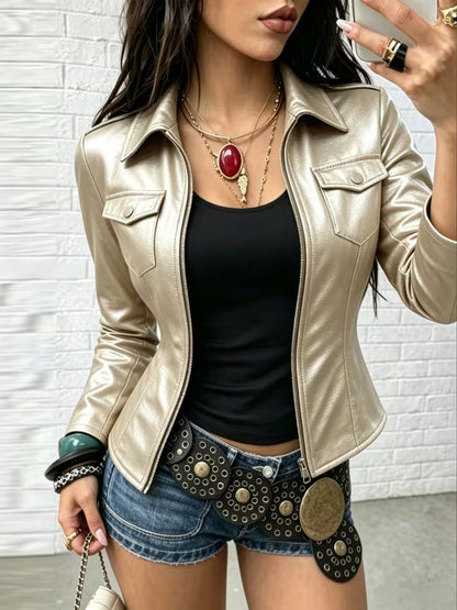 Chaqueta elegante con cierre de cremallera y corte ajustado