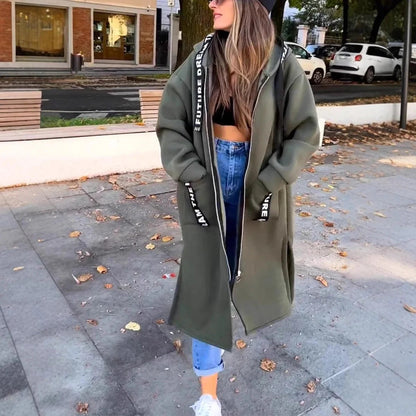 Sudadera Larga con Capucha y Cremallera