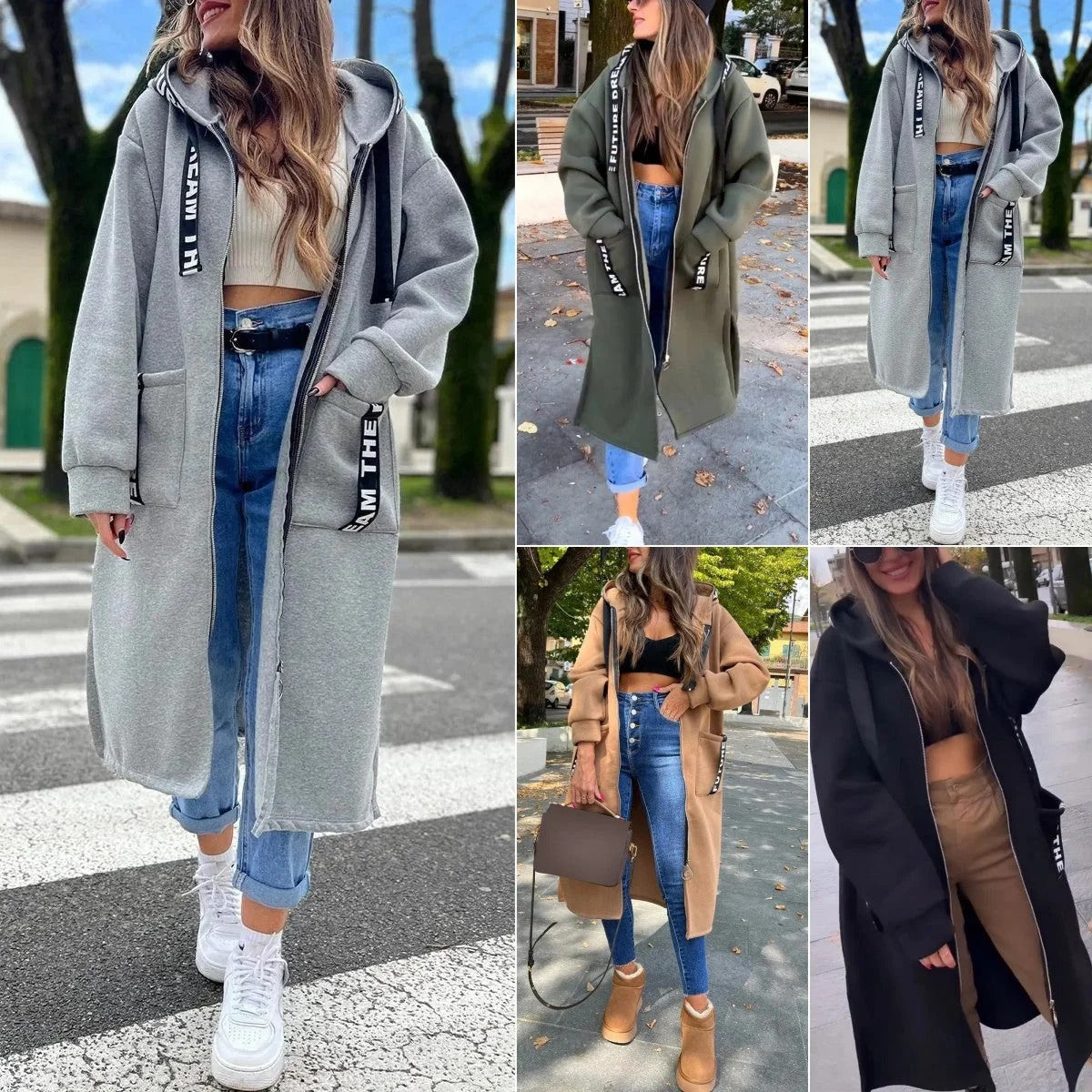 Sudadera Larga con Capucha y Cremallera