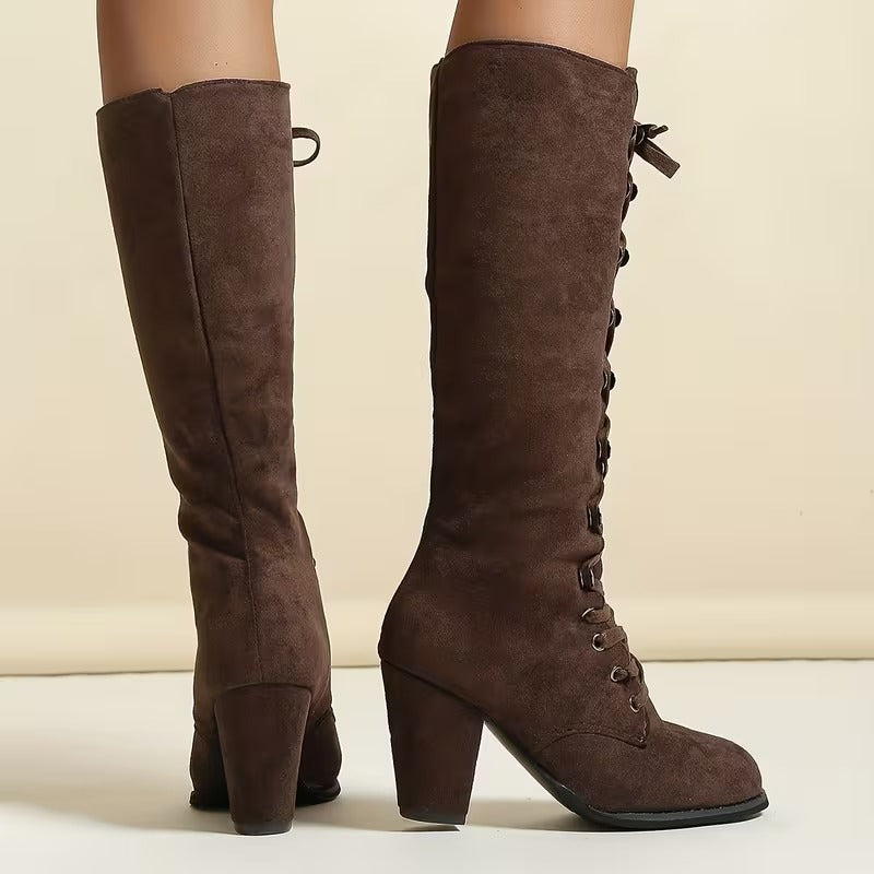 Zapatos elegantes para mujer, botines de caña baja con cordones frontales y tacón grueso, zapatos de dama con clase