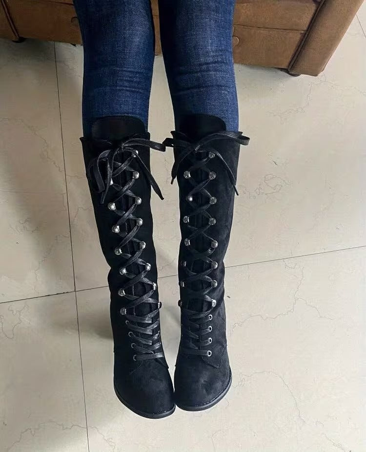 Zapatos elegantes para mujer, botines de caña baja con cordones frontales y tacón grueso, zapatos de dama con clase