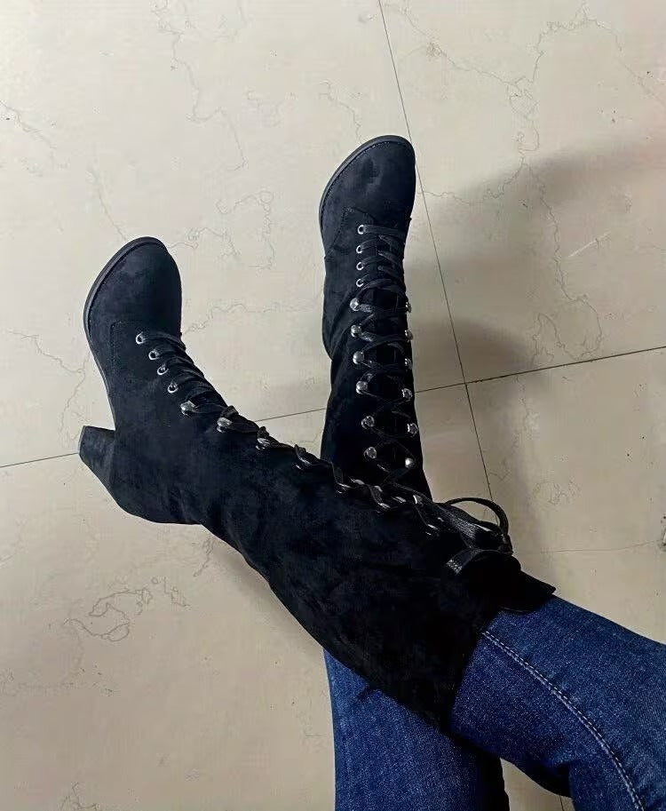 Zapatos elegantes para mujer, botines de caña baja con cordones frontales y tacón grueso, zapatos de dama con clase
