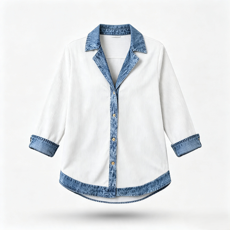 Camisa de Punto con Detalles Denim