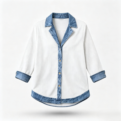 Camisa de Punto con Detalles Denim