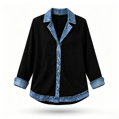 Camisa de Punto con Detalles Denim