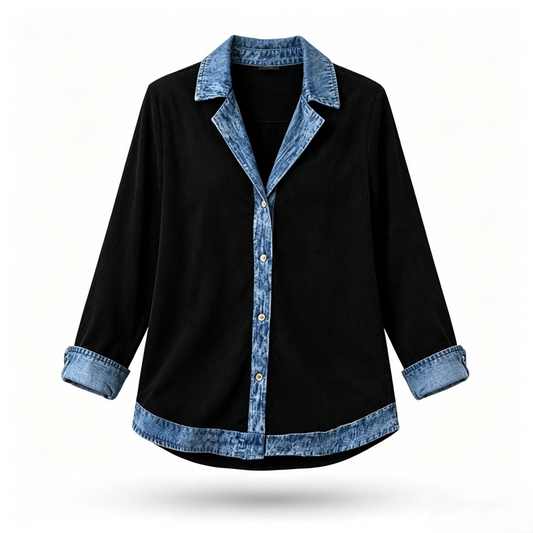 Camisa de Punto con Detalles Denim