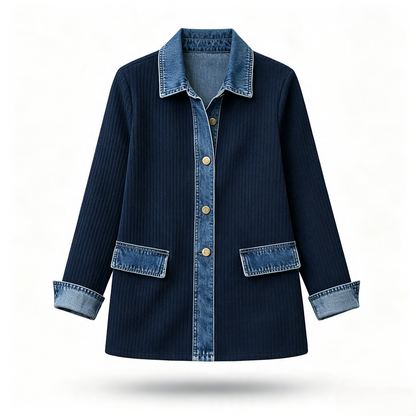 Camisa de Punto con Detalles Denim