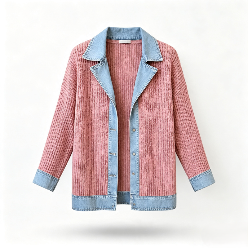 Camisa de Punto con Detalles Denim